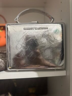 Brandon Blackwood Silver Metallic Box Clutch with Top Handle